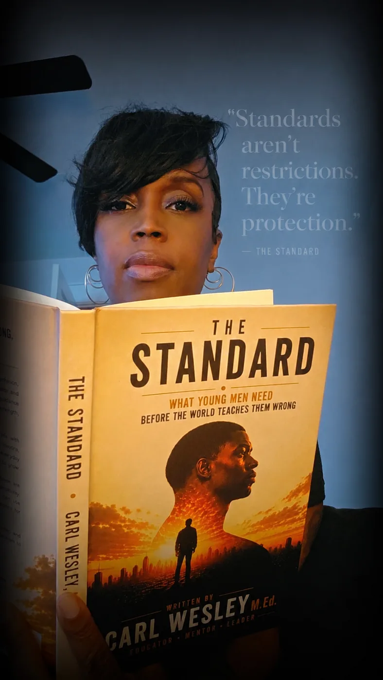 Reader holding The Standard by Carl Wesley